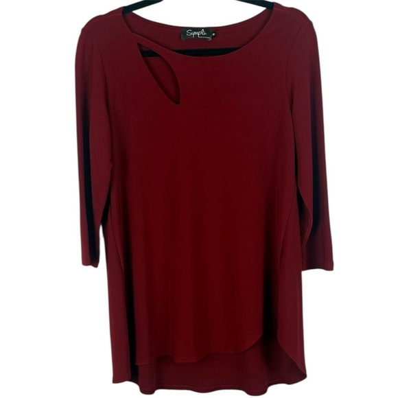 Sympli Tops - Sympli Classic Chic Burgundy Asymmetrical Cut Out 3/4 Sleeve Size 8 Tunic Blouse